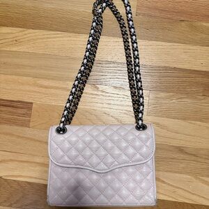 Rebecca Minkoff pale pink mini going out bag with adjustable straps
